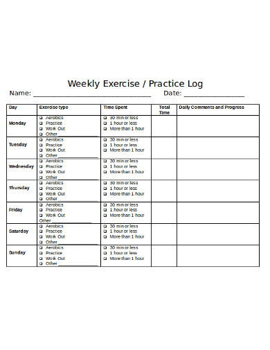 FREE 5 Weekly Exercise Log Templates In PDF MS Word