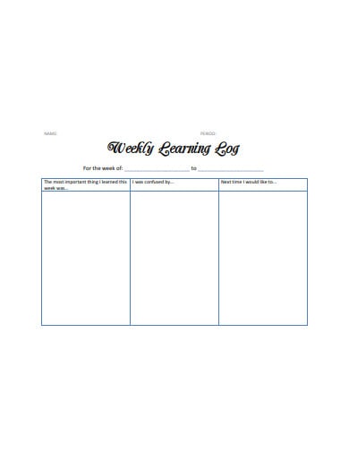basic weekly learning log template