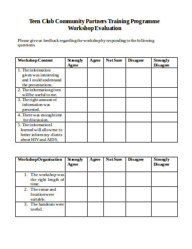basic workshop evaluation questionnaire