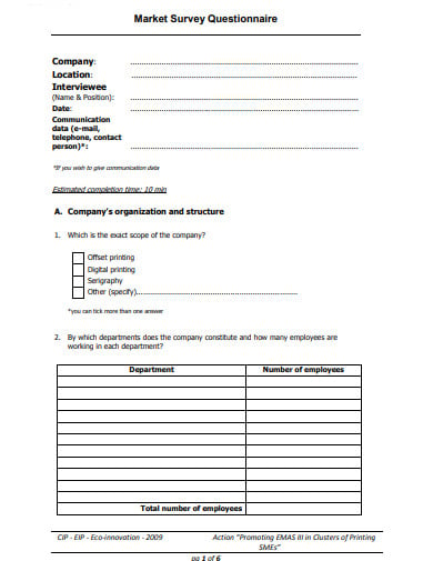 blank market survey questionnaire template