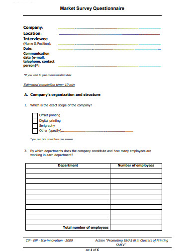 9 Market Survey Questionnaire Templates In PDF DOC