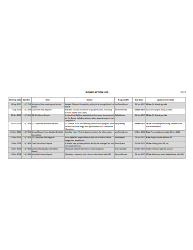 board action log template