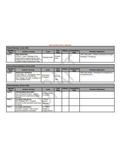 board meeting action log format