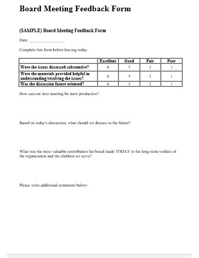 board meeting feedback form template in doc