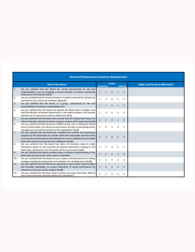 board self assessment evaluation questionnaire template
