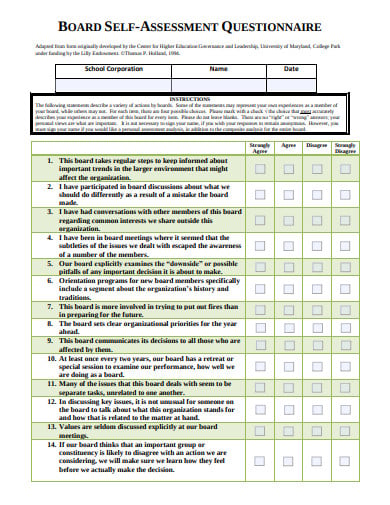 board self assessment questionnaire example