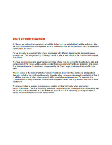 board diversity statement template