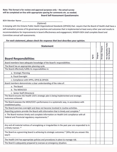 5  Board Self Evaluation Questionnaire Templates in PDF DOC