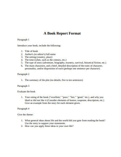 book report format template