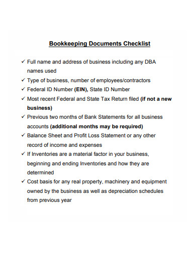 bookkeeping documents checklist