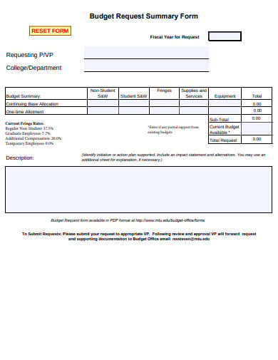 budget request summary form