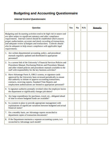 budgeting and accounting questionnaire template