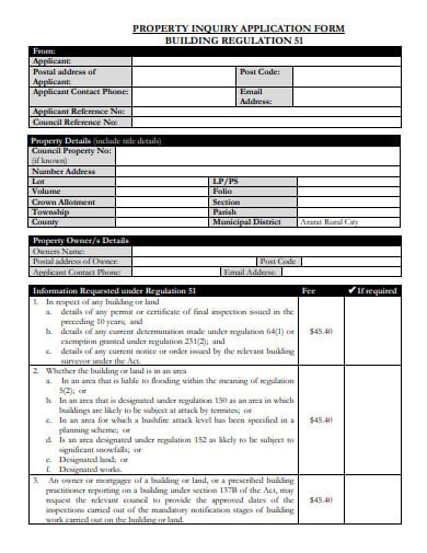 building property inquiry application form template