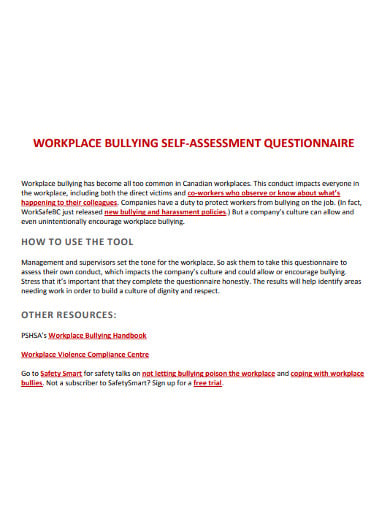 bullying workplace assessment questionnaire