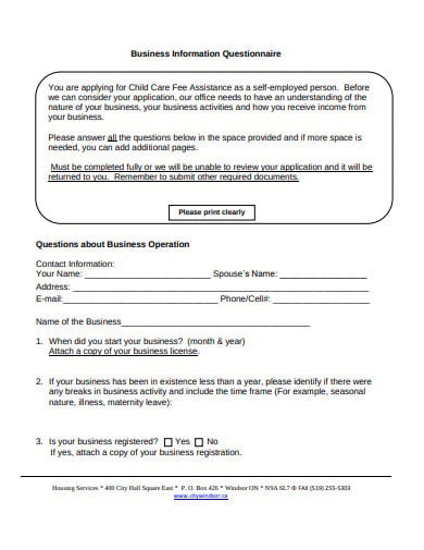 business information questionnaire