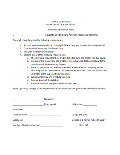 business internship information enrollment form example