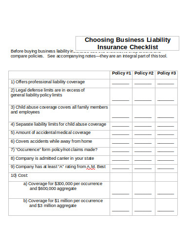 10+ Insurance Liability Checklist Templates in PDF | Word