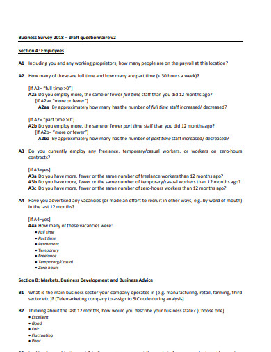 business market survey questionnaire example