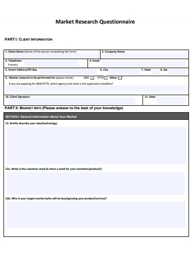 9 Market Survey Questionnaire Templates In PDF DOC