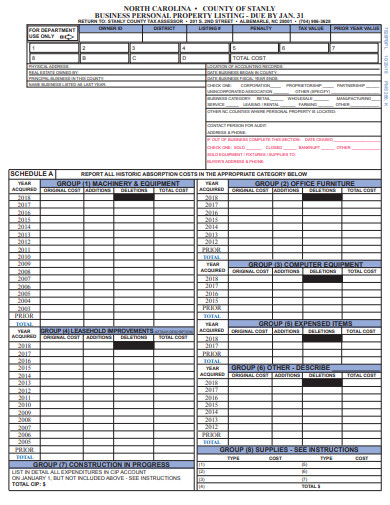 business personal property listing example