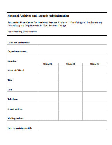 business process analysis questionnaire template