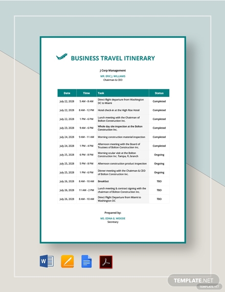 business travel itinerary 2