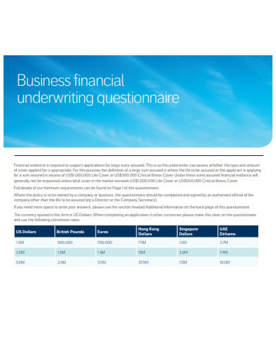 business financial underwriting questionnaire