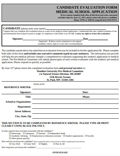 candidate evaluation form for school application template