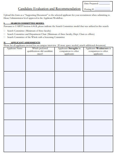 candidate evaluation and recommendation form template