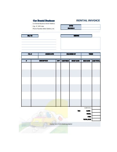 car rental invoice in pdf