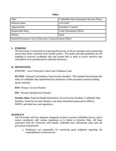 cardholder data information security policy template