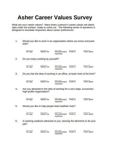 career values survey templates