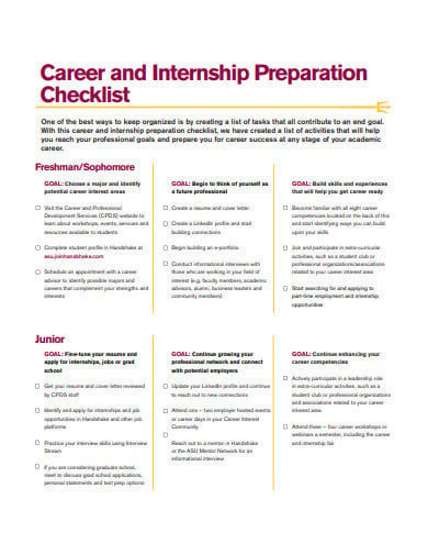 career and internship preparation checklist