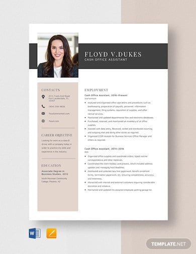 cash office assistant resume template