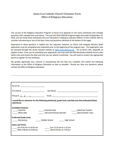 10 Church Volunteer Form Templates In PDF DOC