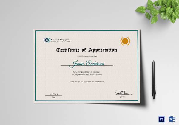 certificate of employee service