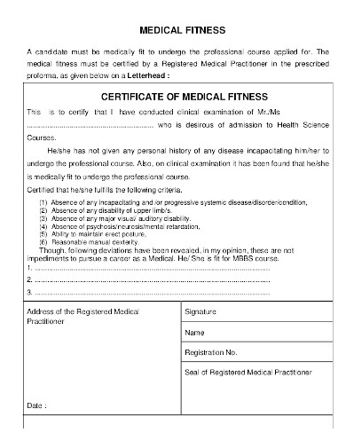 Medical Fitness Certificate Template Free Google Docs | My XXX Hot Girl