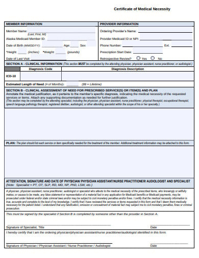 certificate of medical necessity form