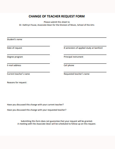 change of teacher request form template