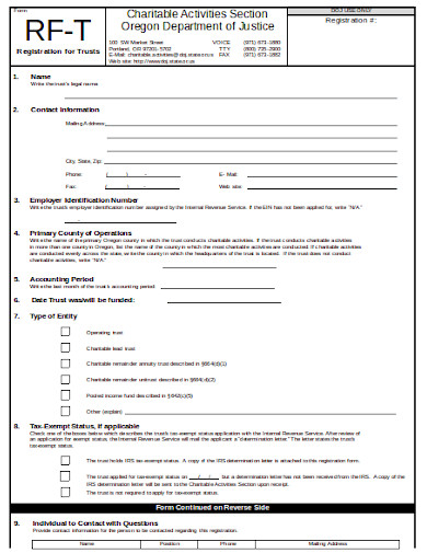charitable activities registration form template