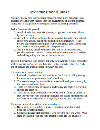 charitable associations financial policies and procedures