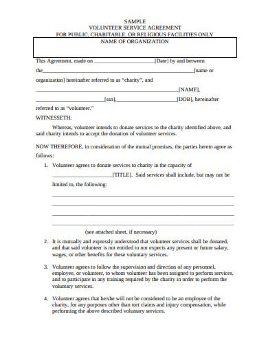 charitable organisation volunteer agreement template