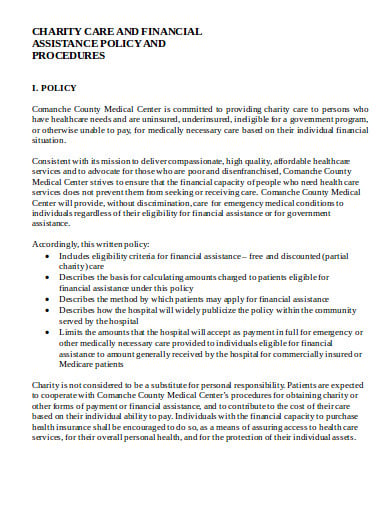 charity care financial assistance policy template