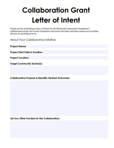 charity collaboration grant letter of intent template