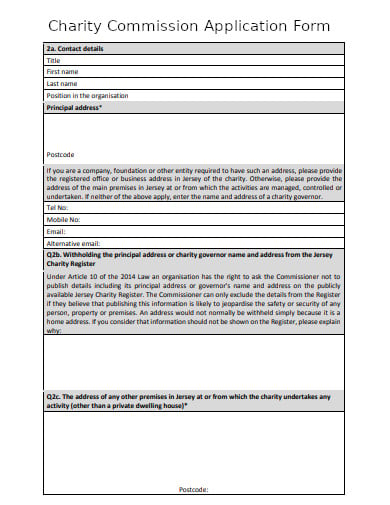 charity commission application form template