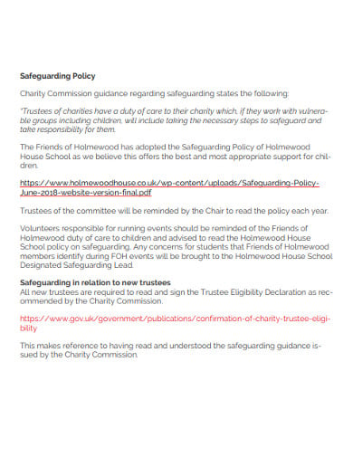 charity commission regarding safeguarding policy
