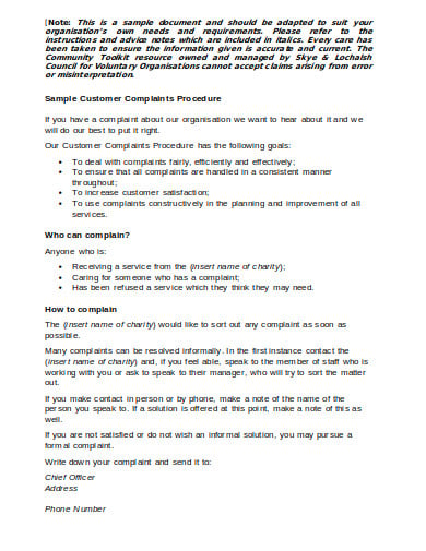 charity complaints procedure template in doc