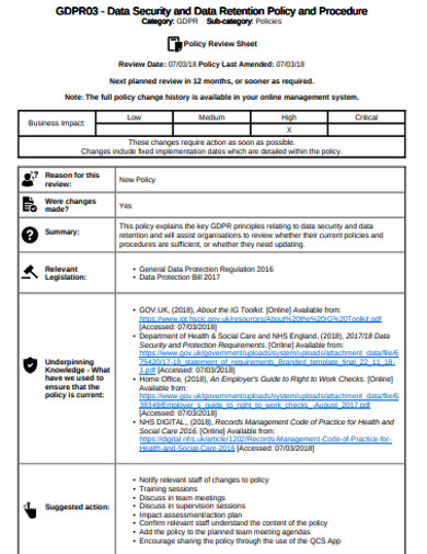 Data Retention Policy Sample Master Template