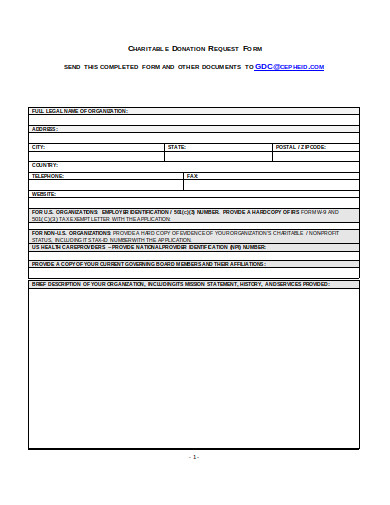 charity donation request form template