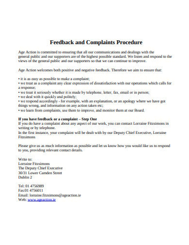 charity feedback and complaints procedure template